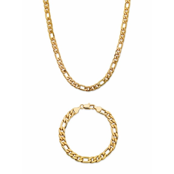 PalmBeach Jewelry Men's Figaro-Link 2-Piece Chain Necklace and Bracelet Set Gold Ion-Plated 22" 8" (6.5mm)