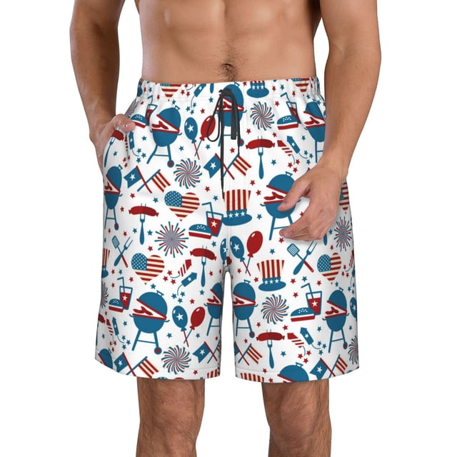 Fotbe Fourth Of July Party Trajes de Baño Estampados para Hombre, Shorts de Verano de Secado Rápido, Ropa de Playa, Bañadores-Medium