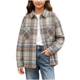 thumbnail image 3 of Kids Jacket Dqueduo Children's Gradient & Checkered Long Sleeve Lapel Shirt Mid Size Casual Loose Jacket Brown 7-8 Years, 3 of 10