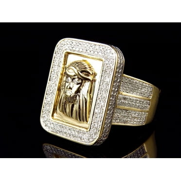 Men's Yellow Gold Jesus Face Diamond Pinky Ring (1.0ct)