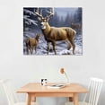 thumbnail image 2 of Chilfamy  Blue Vintage Animal Deer Pictures Home Decor Winter Wolf Wildlife Canvas Printed Oil Painting Wall Art for Living Dining Room Decorations Modern Framed 20x16 Inch, 2 of 3