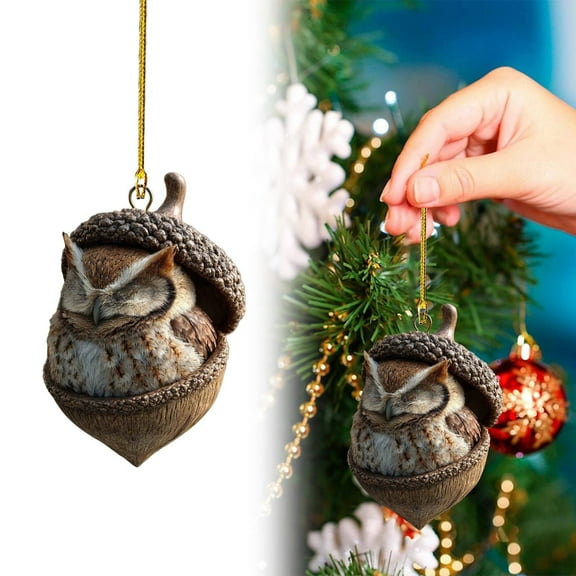 BESEW7 Hanging Christmas Tree Decorations Owl 2d Acrylic Ornaments Rustic Nature Forest Animal Theme Home