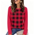 thumbnail image 4 of Womens Thermal Tops Plaid Raglan Sleeve Crewneck Casual Loose Long Sleeve Fall Tee Blouse, 4 of 5