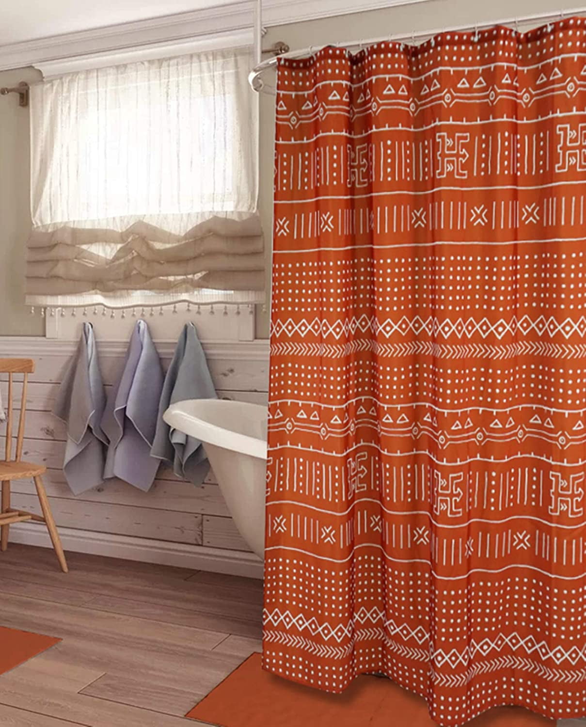 Mudcloth Stall Shower Curtain, 36-Inch Ethnic African Inspired Boho Small Fabric Bathroom Shower Curtain Sets Mud Cloth Decor, Heavy Weighted & Waterproof (Rusty Red, 36 x 72)