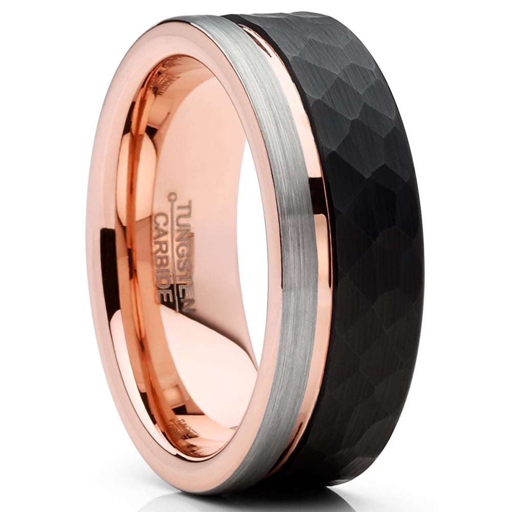 RingWright Co. - Mens Tungsten Wedding Band Ring Tri-Color Groove Rose ...