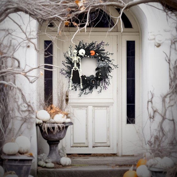 WHEANG Halloween Skeleton Pumpkin Garland Door Hanging Wreaths For A Thrilling And Joyous Holiday Atmosphere