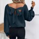 thumbnail image 2 of Tops de otoño para mujer,Blusa de manga larga con cuello en V y lazo para mujer, estilo casual, holgada, estampada, 95 % poliéster, 5 % elastano, para usar en casa, sopatenor, 2 of 9