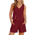 thumbnail image 2 of Cotton Linen Short Sets for Women 2 Piece Summer Vacation Outfits Sleeveless V Neck Tank Tops & Beach Shorts Lounge Set 2XL, 2 of 7