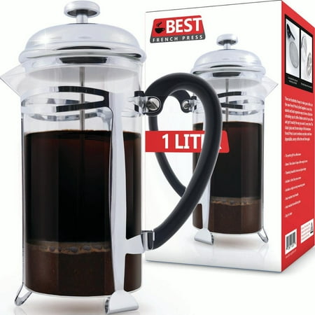 Best French Press Coffee Maker (Ultra Fine Filtration) 1 Liter (34 Ounce) Brews 4 Cups of Coffee, Extra Fine Stainless Steel Filtration, Cafetiere, Extras (Best Home Brew Lager Kit)