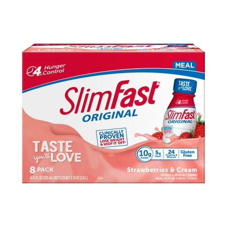 SlimFast Original Meal Replacement Shake, Strawberries and Cream, 11 Fl oz, 8