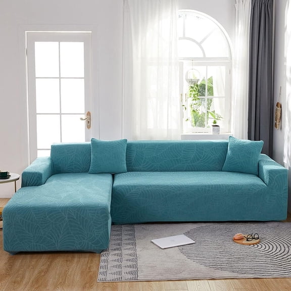 Waterproof cushion cover - Bright blue jacquard leaf pattern