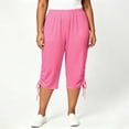 thumbnail image 6 of Kinrui Women's Plus Size Capri Sweat Pants Lounge Elastic Waist Casual Comfy Joggers Side Ruched Pants with Pockets Pink 4XL, 6 of 7
