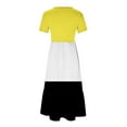 thumbnail image 4 of Summer Dresses for Women 2024 Color Block Tiered Casual Loose Ankle Length Dress Short Sleeve Crewneck Holiday Dress Pockets Green,M, 4 of 5