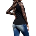 thumbnail image 3 of Gvmfive Women Lace Stitching Solid Half High Collar Long Sleeve Casual Tunic Tops, 3 of 5