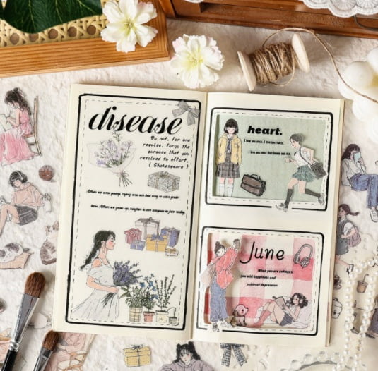 5 sets - Instagram-style character girl PET stickers, journaling materials, DIY landscaping decorations, cartoon outfits, journal stickers