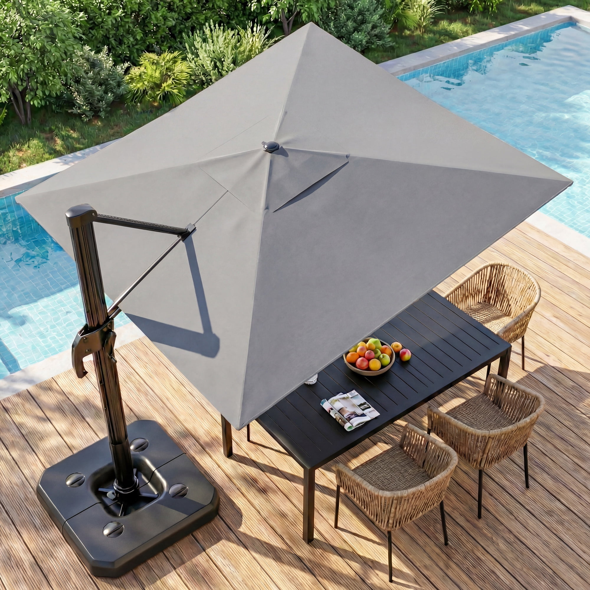 LAUSAINT HOME Outdoor Patio Umbrella with Base Included, 9 Feet Large Cantilever Windproof Offset Umbrella with 360-degree Rotation for Backyard, Pool, Lawn, Deck, Gray