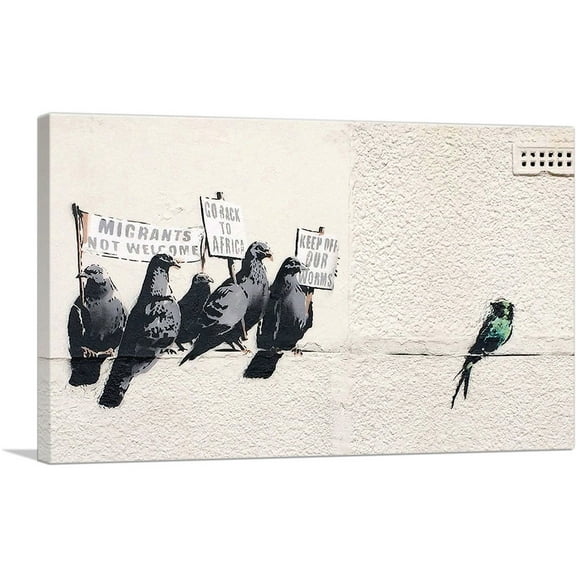 ARTCANVAS Immigration mural Canvas Art Print by Banksy - Size: 26" x 18" (0.75" Deep)