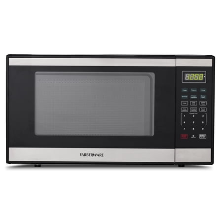 Farberware 1.3 Cu. Ft. Countertop Microwave Oven – 1000 Watts Power, Auto Cook Settings, Defrost, Easy Clean and Child Safety Lock - Stainless