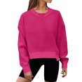 thumbnail image 1 of VBARHMQRT Chandails à Capuche Couple Hiver Femme Col Rond Court Couleur Unie, 1 of 5