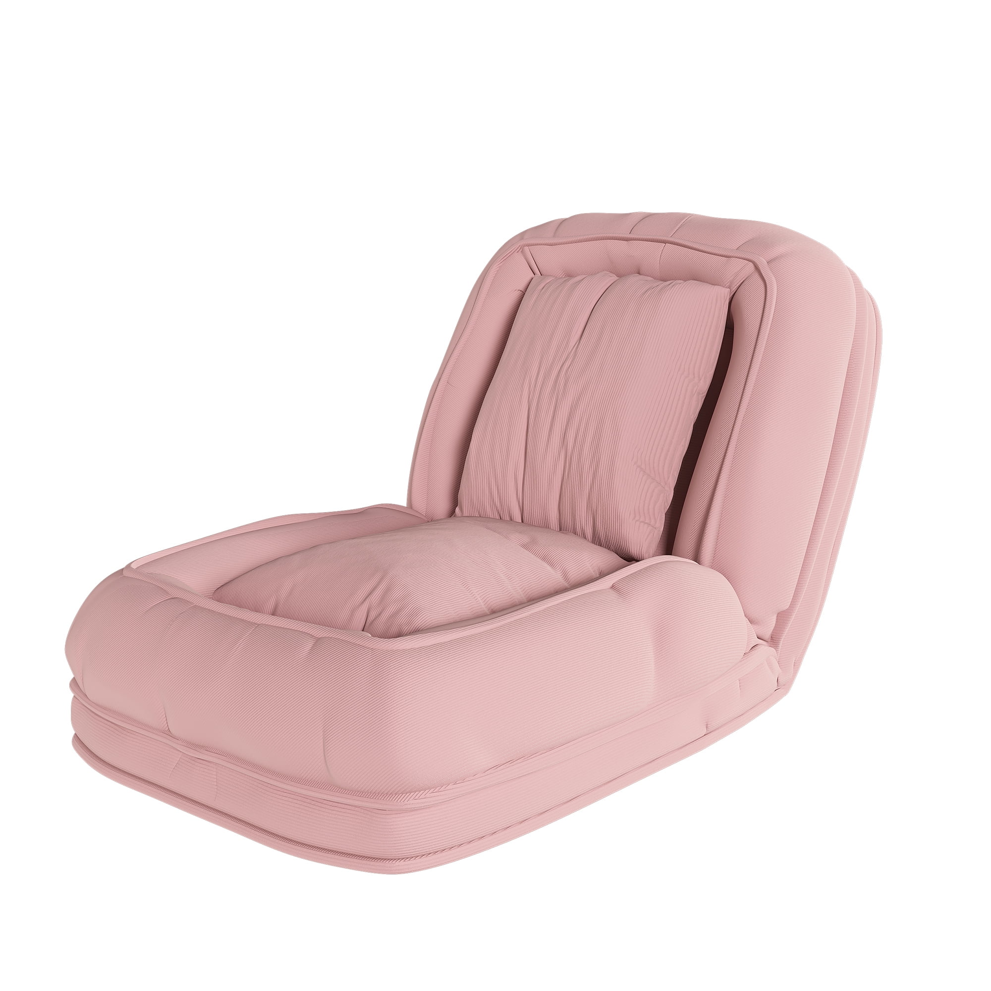 Pink Upholstered Human Dog Bed for Adults & Pets, 5-Position Adjustable Foldable Lazy Sofa Bed with 2 Pillows, Corduroy Reclining Floor Chair for Bedroom Living Room Reading Nook