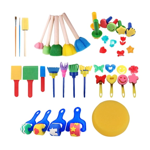 Abbraccia 30 Pcs Painting Brushes Set Early Learning Kids Sponge Paint Brush Washable Flower Craft Painting Shapes Stamps Drawing Tools for Kids Toddlers Gifts