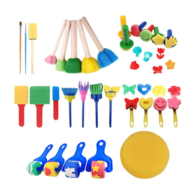 Cepillo para niños Esponja para sellar Cepillo para 30 juegos de bricolaje Flor Graffiti Art Supplies Cepillo Sello para niños pequeños Regalos Soledad Sello de esponja de pintura