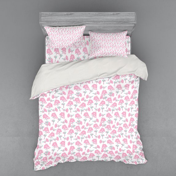 Ambesonne Rose Bedding Set 4 Pcs, Tender Spring Flourish, Queen, Dried Rose Seafoam