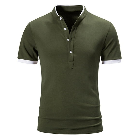 Nnhblu Men Short Sleeve Polyester Stand-up Collar Casual Mens Tshirts Graphic Army Green XXL