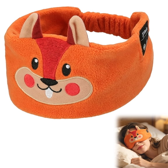 Wireless Bluetooth Sleep Headband, Cute Animal Design Plush Eye Mask Headphones, Adjustable Soft Music Headband for Travel Relaxation Rest
