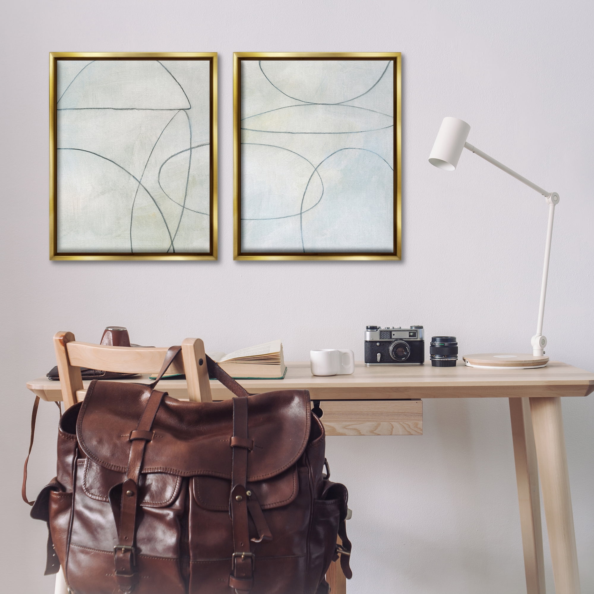 Stupell Industries Simple Abstract Pencil Shapes Abstract Drawing Gold Floater Framed Canvas Art Print Wall Art, 31 x 25, Set of 2