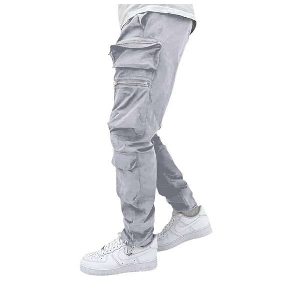 toraway Summer Black Men Cargo Pants Men's Relaxed Textured Multiple Pocket Solid Colour Work Pants Casual Trousers S