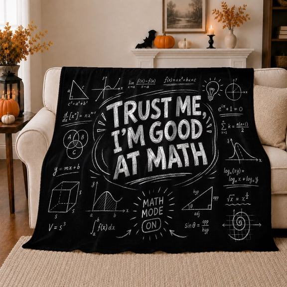 Trust Me I'm Good At Math Formulas Chalkboard Academic Playful Equation Scene Flannel Blanket For Math Lovers, Cozy Black Home Decor For Bedroom Study Room Back To School Gift