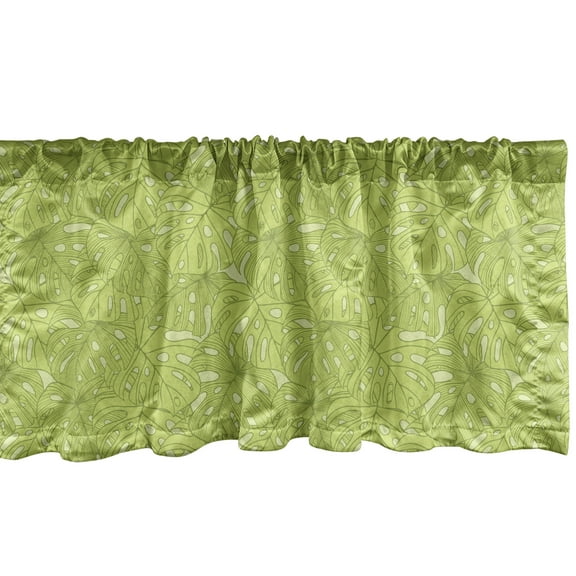 Ambesonne Tropic Window Valance, Doodle of Monstera Leaves, 54" X 12", Apple Green Olive Green