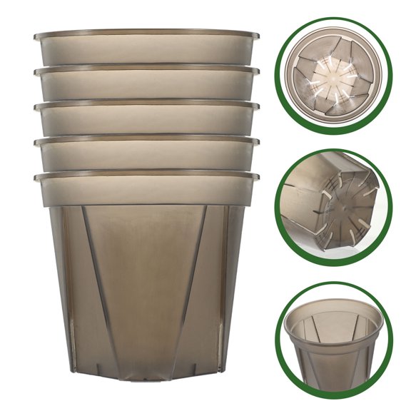 ETEREAUTY Set of 5 Grey Plastic Flower Pots with Drainage Holes, Multipurpose for Outdoor and Indoor Plants