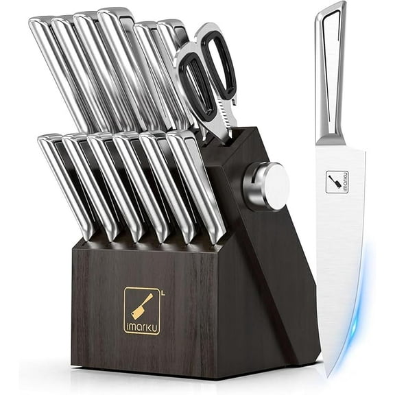 Knife Sets for Kitchen with Block imarku G14 Japanese Knife Set Stainless Steel Kitchen 14pcs, Built-in Sharpener, Sharp Knives with Non-slip Ergonomic Handle - Dishwasher Safe, Home Essential Gifts