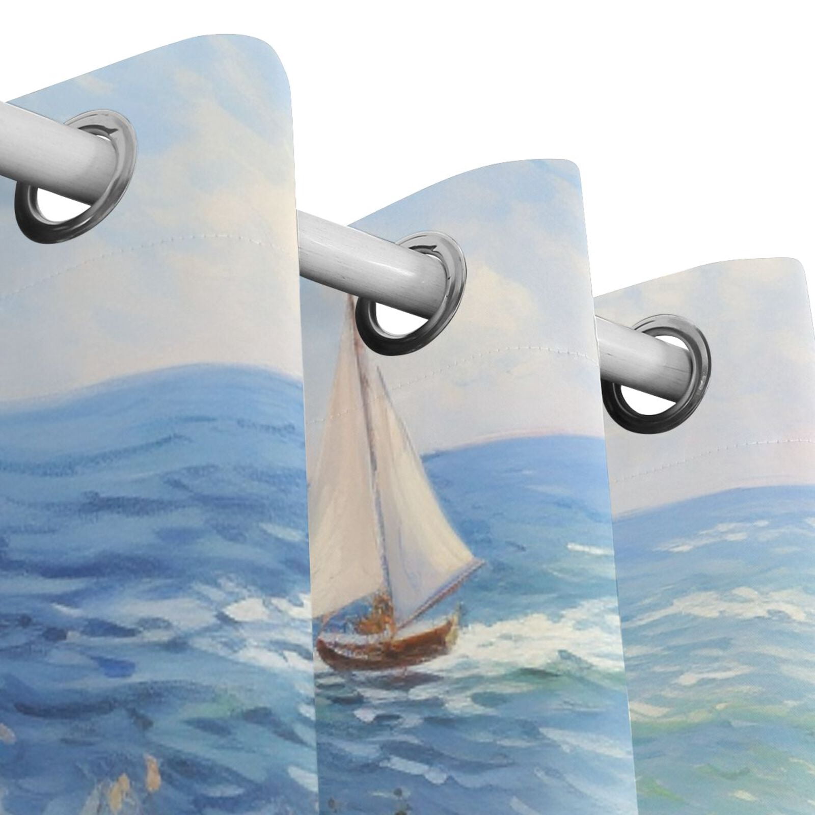 Painting Sea Ship Leaves Black Out Curtains 72 Inch Length Curtains for Sliding Glass Doors Bedroom Living Room 2 Pack