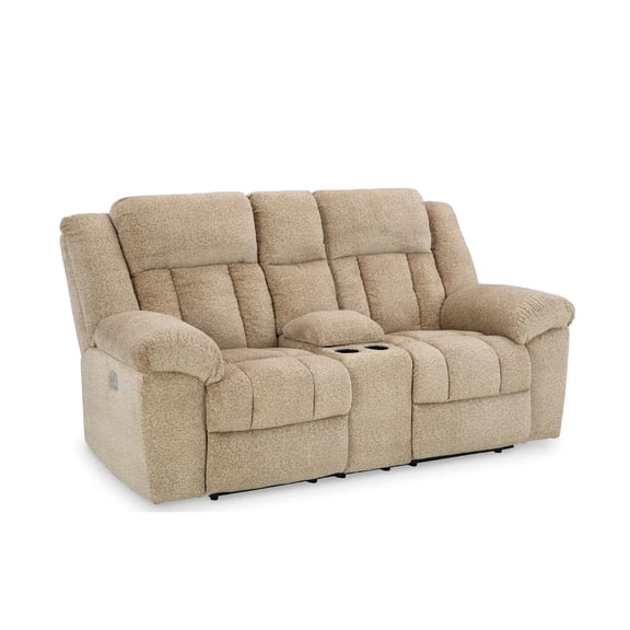 Bowery Hill Contemporary Tip-Off Wheat Power Reclining Loveseat