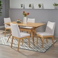 thumbnail image 2 of GDF Studio Quaker Mid Century Fabric Upholstered Modern 5 Piece Dining Set, Light Beige and Oak, 2 of 13