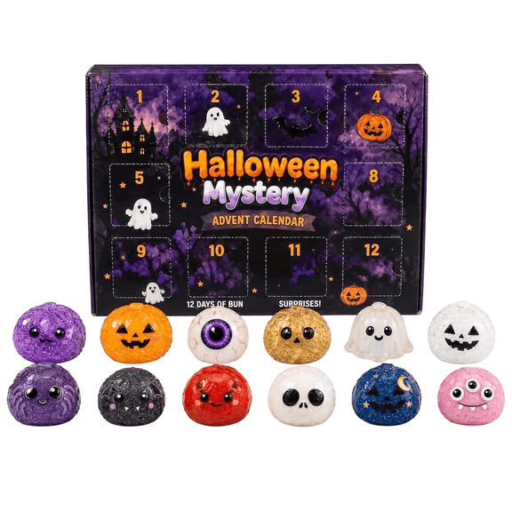 2026 Halloween Dumpling Squishies Box - Halloween Mystery Advent Calendar, 12 Days of Spooky Bao Bun Squishyies Surprises with 12 Collectible Gifts