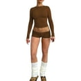 thumbnail image 1 of Diconna Ensemble de Vêtements pour Femmes Shorts Automne Couleur Unie Ajusté Col Rond Manches Longues Crop Tops Shorts 2 Pcs, 1 of 5