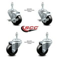 thumbnail image 2 of 3 Inch Hard Rubber Wheel Swivel 10mm Threaded Stem Caster Set 2 Brakes SCC, 2 of 2