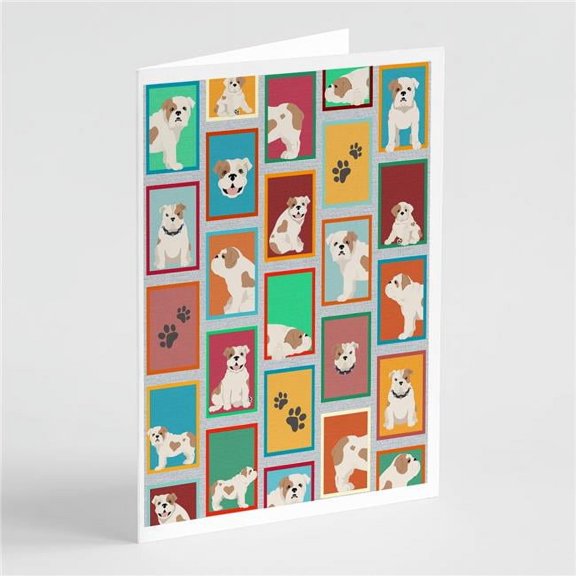 Lots of Piebald English Bulldog Greeting Cards and Envelopes Pack of 8 7 in x 5 in