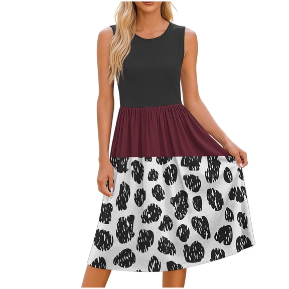 Rciityk Summer Dresses for Women Beach Boho Sundress Floral Printed Sleeveless Midi Dresses Casual Loose Tank A-line Swing Dress with Pockets, Red L