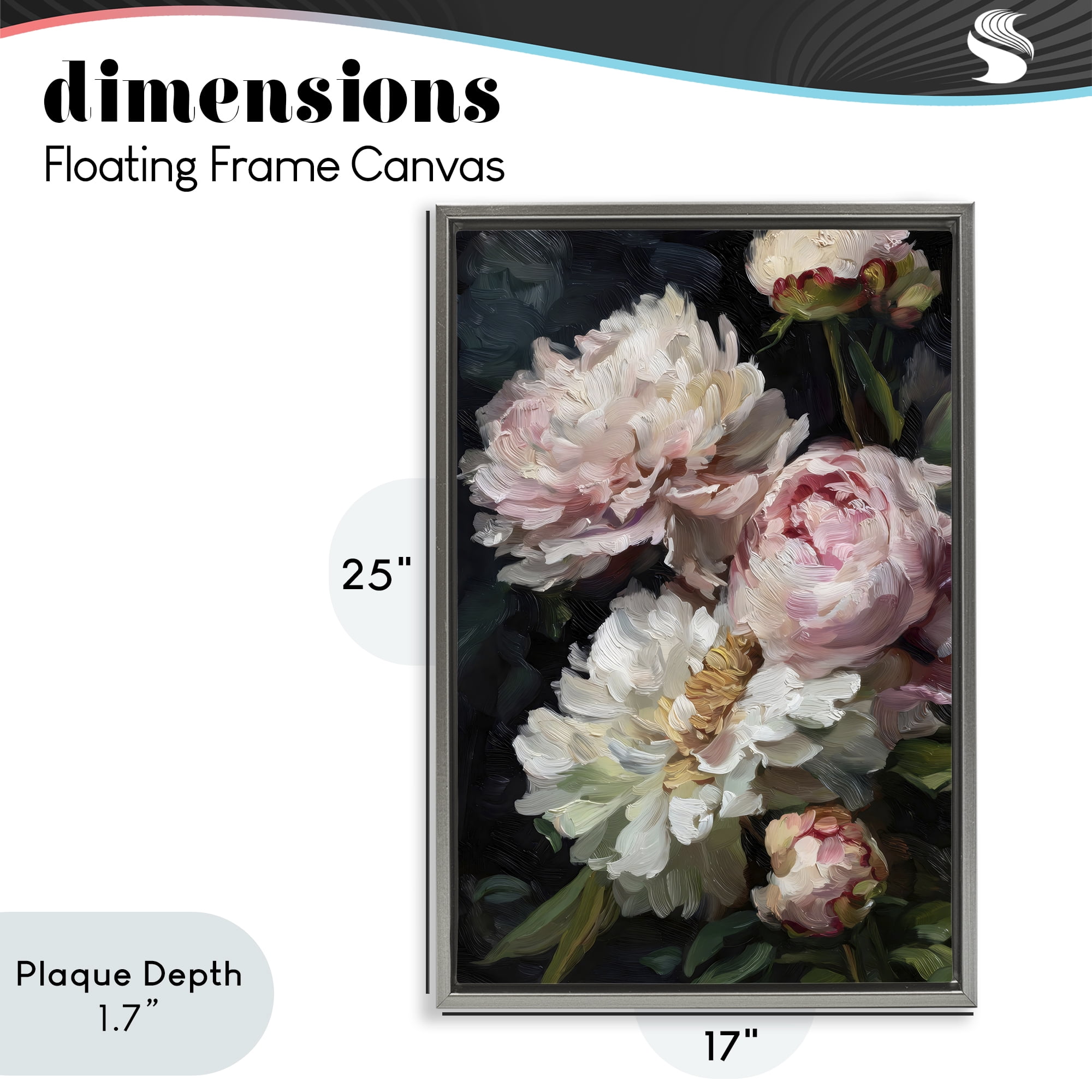 Stupell Industries Soft And Moody Peonies Gray Framed Floater Canvas Wall Art, design by Petal Prints Design