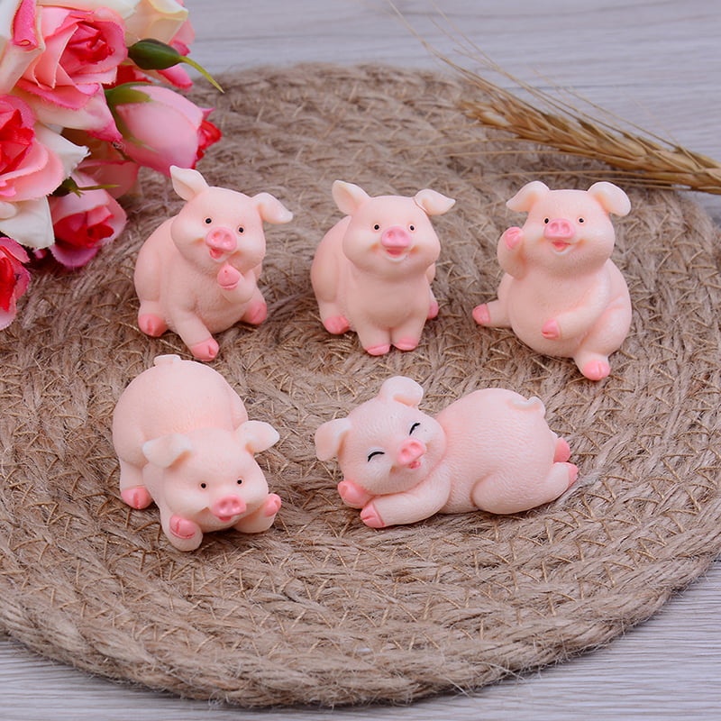 5Pcs Cute Pig Family Animal Model Figurine Miniature Fairy Garden Decoration 