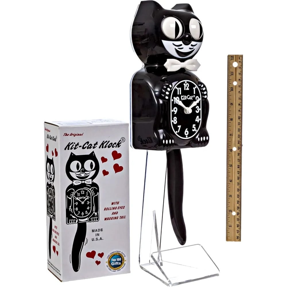 Kit-Cat Klock Gentlemen The Original (Classic Black) - Iconic Retro Cat Clock with Moving Eyes and Tail, Battery Operated Wall Clock, Perfect for Home Decor, Mid Century Modern Clock