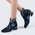 thumbnail image 6 of BLTIBY Womens Flower Embroidery Ankle Boots Fashion Rhinestone Pointed Back Zipper Mid Heel Short Booties Casual Trendy Ladies Thick Heel Shoes Blue 39, 6 of 7