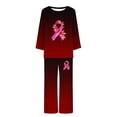 thumbnail image 3 of Timoontee Women's Breast Cancer Pajama Set Long Sleeve Top and Loose Pants Sleepwear Sets 2 Piece Gradient Loungewear Wine 12, 3 of 3