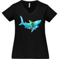 thumbnail image 3 of Inktastic Shark Shaped Aquarium Scene Women's Plus Size V-Neck T-Shirt, 3 of 5