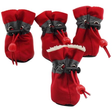 4 Pcs/lot Waterproof Dog Shoes with Cashmere Warm Inner Anti-Slip Shoes Small Dog Rain Snow Boots